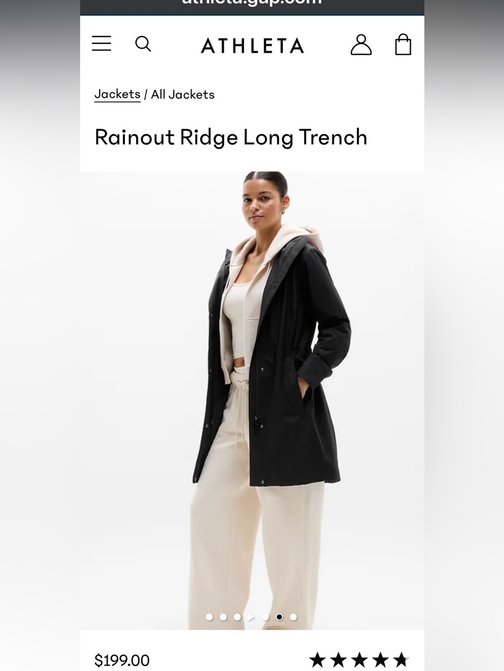 Athleta Black Rainout Ridge Long Trench, Black M, Like new!